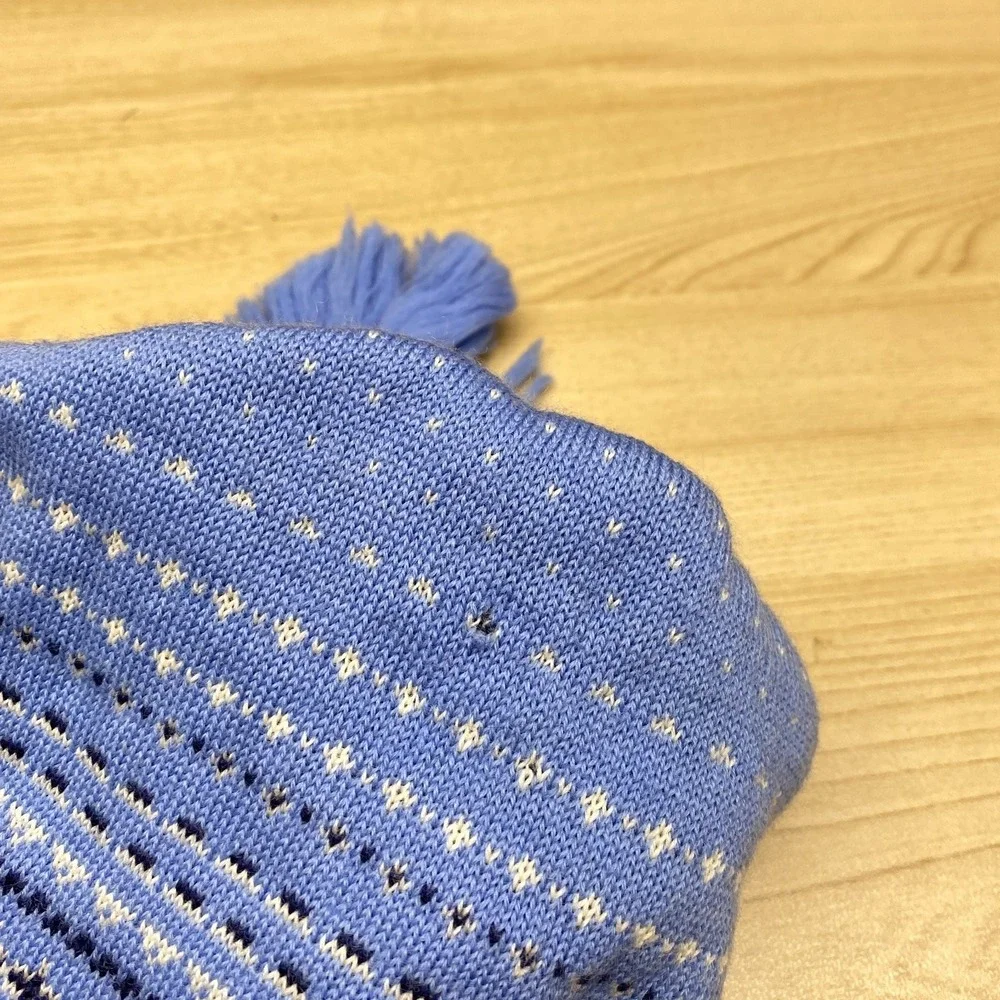 Vintage Columbia Hat Beanie Blue Snowflake Fair‎ Isle Fleece Lined Peruvian